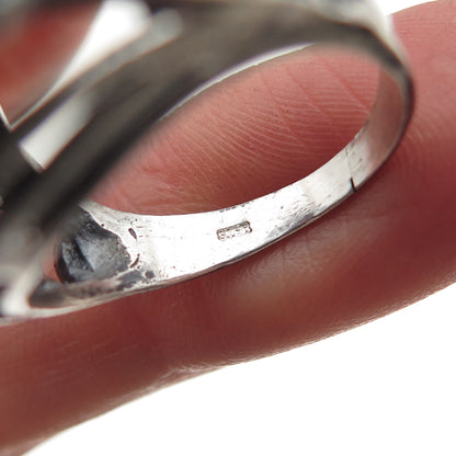 925 Sterling Silver Vintage Lab-Created Peacock Sapphire Oxidized Ring Size 7.5