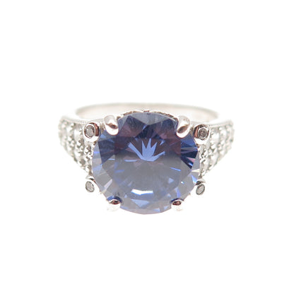 925 Sterling Silver Round-Cut Blue & White C Z Ring Size 5.25