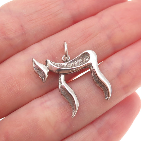 925 Sterling Silver Vintage Chai Judaica Oxidized Charm Pendant