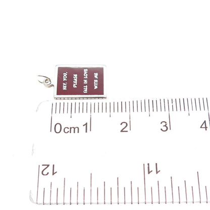 925 Sterling Enamel Hey You Please Fall In Love With Me Minimalist Charm Pendant