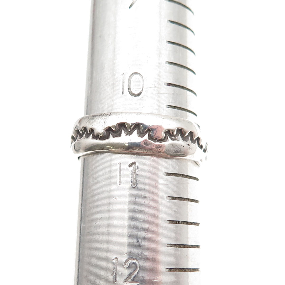 Old Pawn Sterling Silver Vintage Sunrise Oxidized Tribal Band Ring Size 10.75