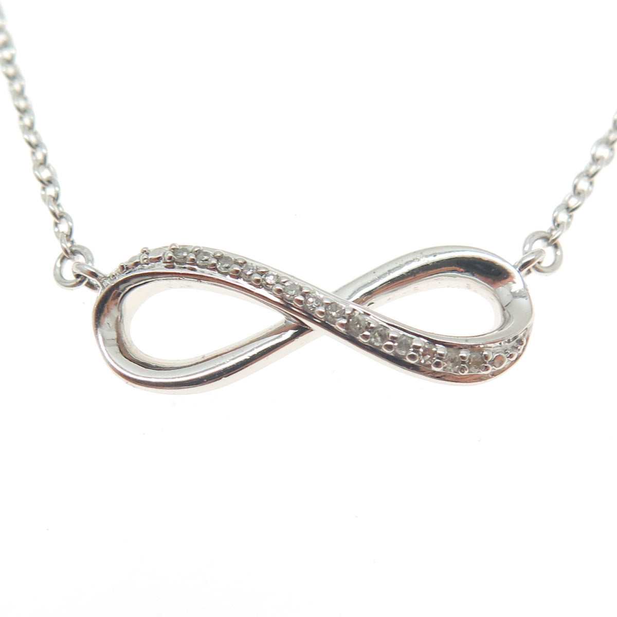 SUN 925 Sterling Silver Real Round-Cut Diamond Infinity Chain Necklace 16-18"