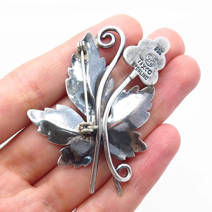 925 Sterling Silver Vintage Damaso Gallegos Taxco Grapes & Leaf Pin Brooch