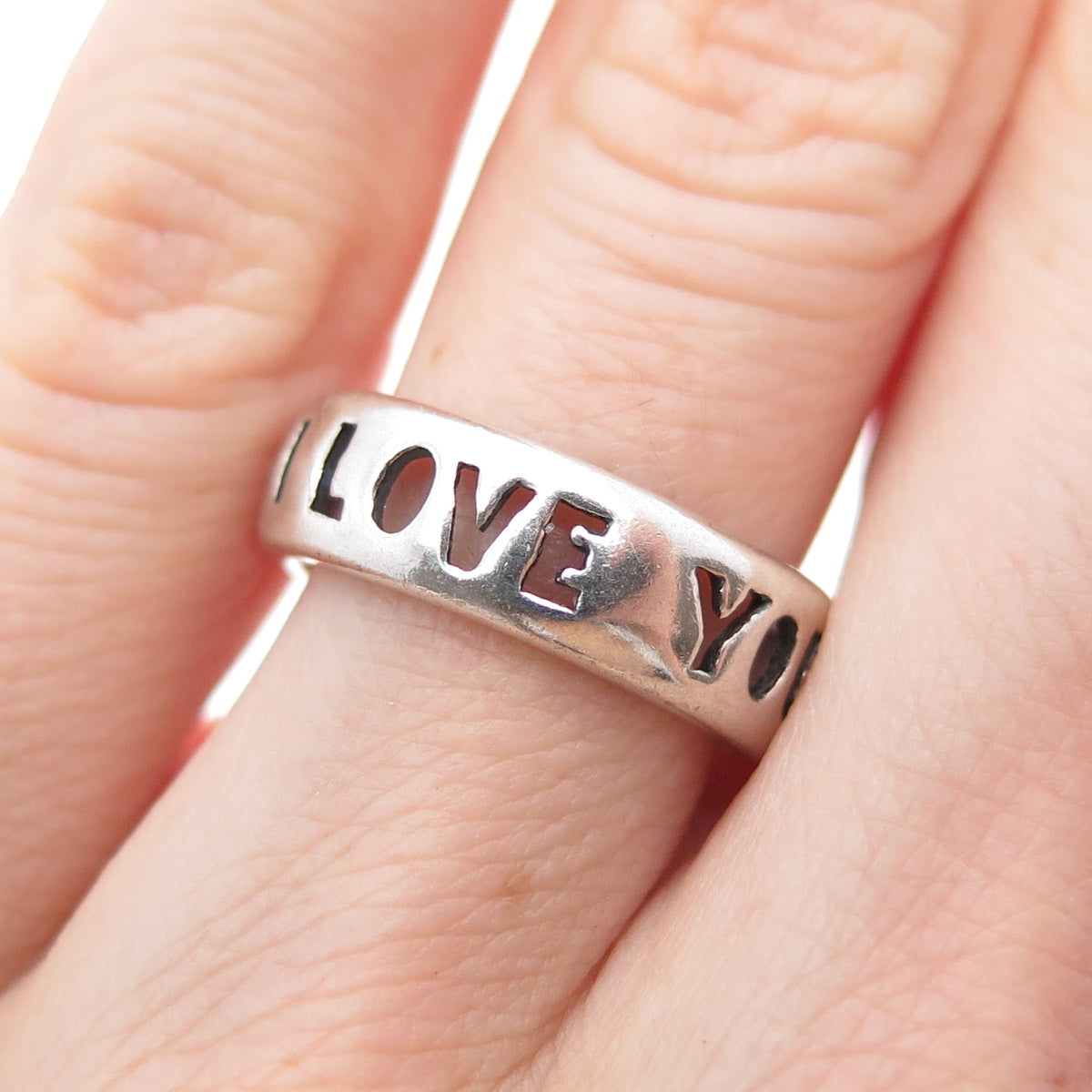 925 Sterling Silver Vintage I Love You Oxidized Band Ring Size 5.75