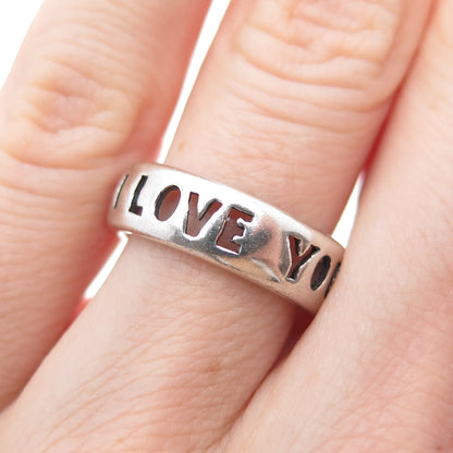 925 Sterling Silver Vintage I Love You Oxidized Band Ring Size 5.75