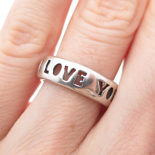 925 Sterling Silver Vintage I Love You Oxidized Band Ring Size 5.75