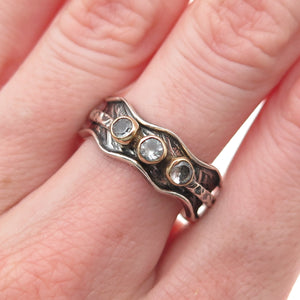 DbM Kensington 925 Sterling Silver 2-Tone Vintage Real Blue Topaz Ring Size 9