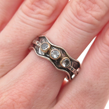 DbM Kensington 925 Sterling Silver 2-Tone Vintage Real Blue Topaz Ring Size 9