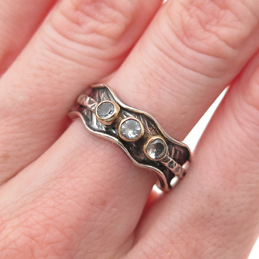 DbM Kensington 925 Sterling Silver 2-Tone Vintage Real Blue Topaz Ring Size 9