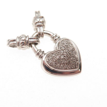 925 Sterling Silver Real Round-Cut Diamond Heart Centerpiece Slide Pendant