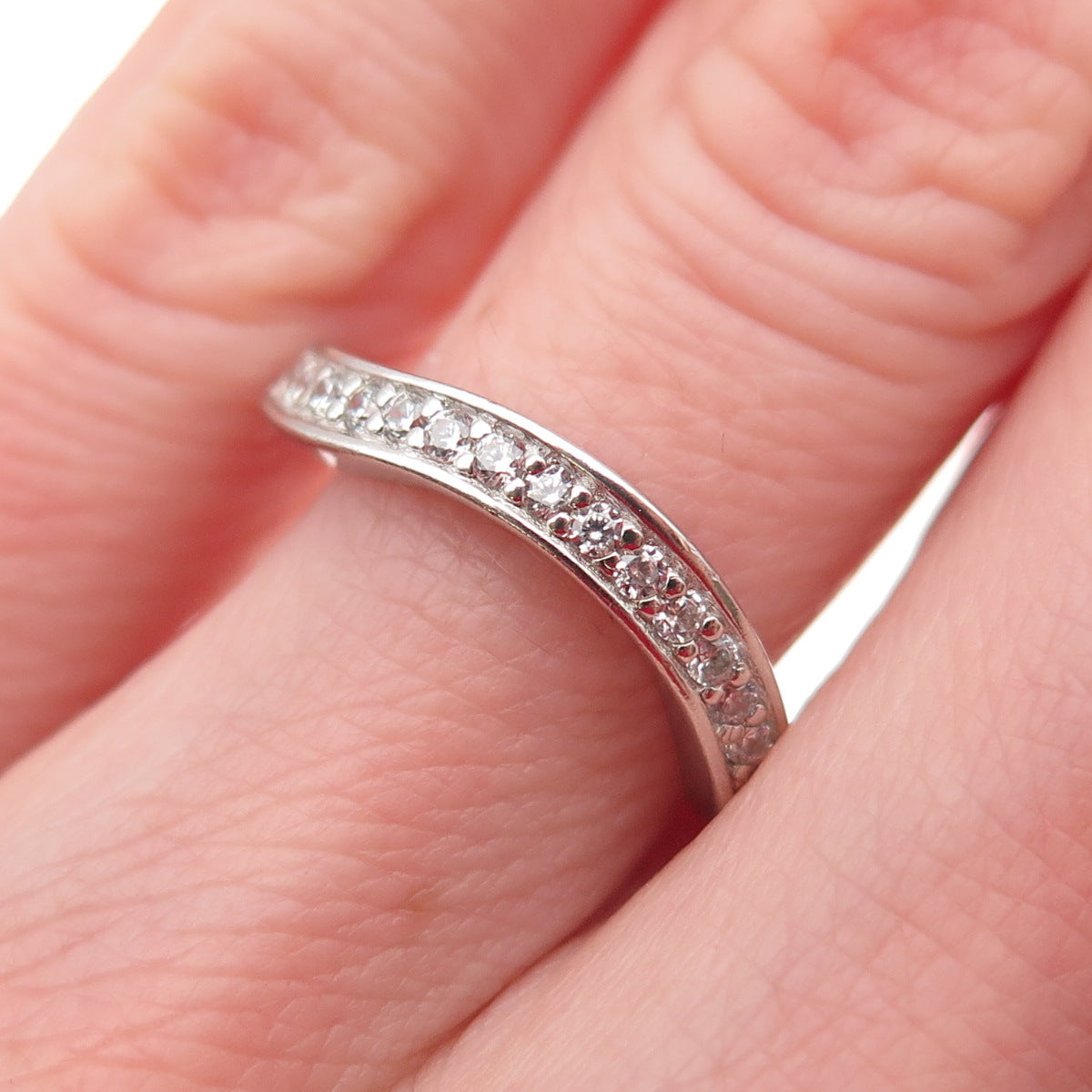 925 Sterling Silver Round-Cut C Z Half Eternity Wavy Band Ring Size 5.25