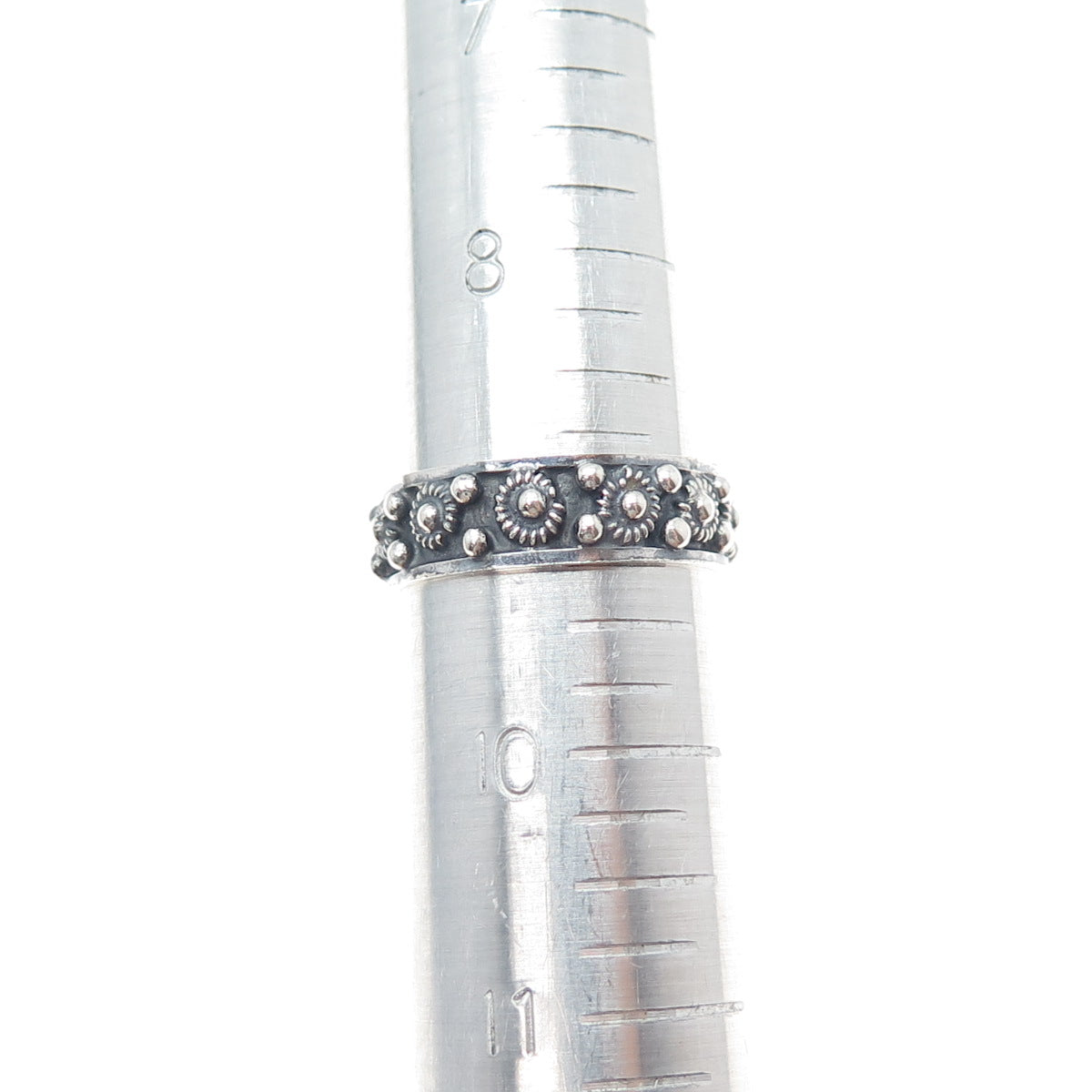 925 Sterling Silver Vintage Mexico Cannetille Band Oxidized Ring Size 9.25