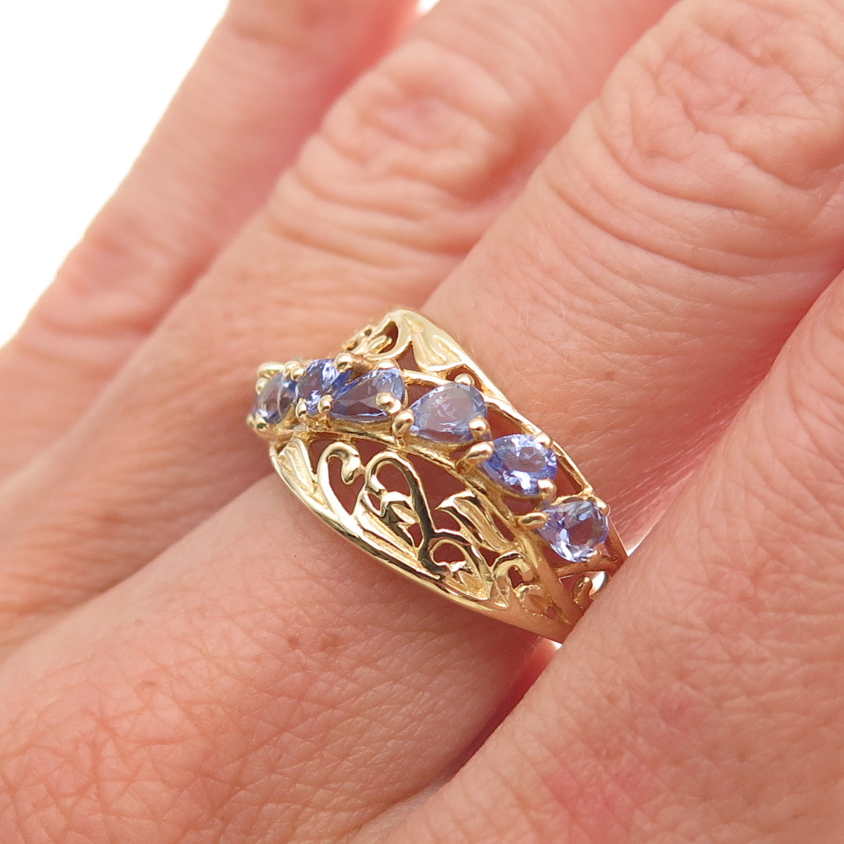 Chuck Clemency 925 Sterling Silver Gold Plated Real Tanzanite Ring Size 8.25