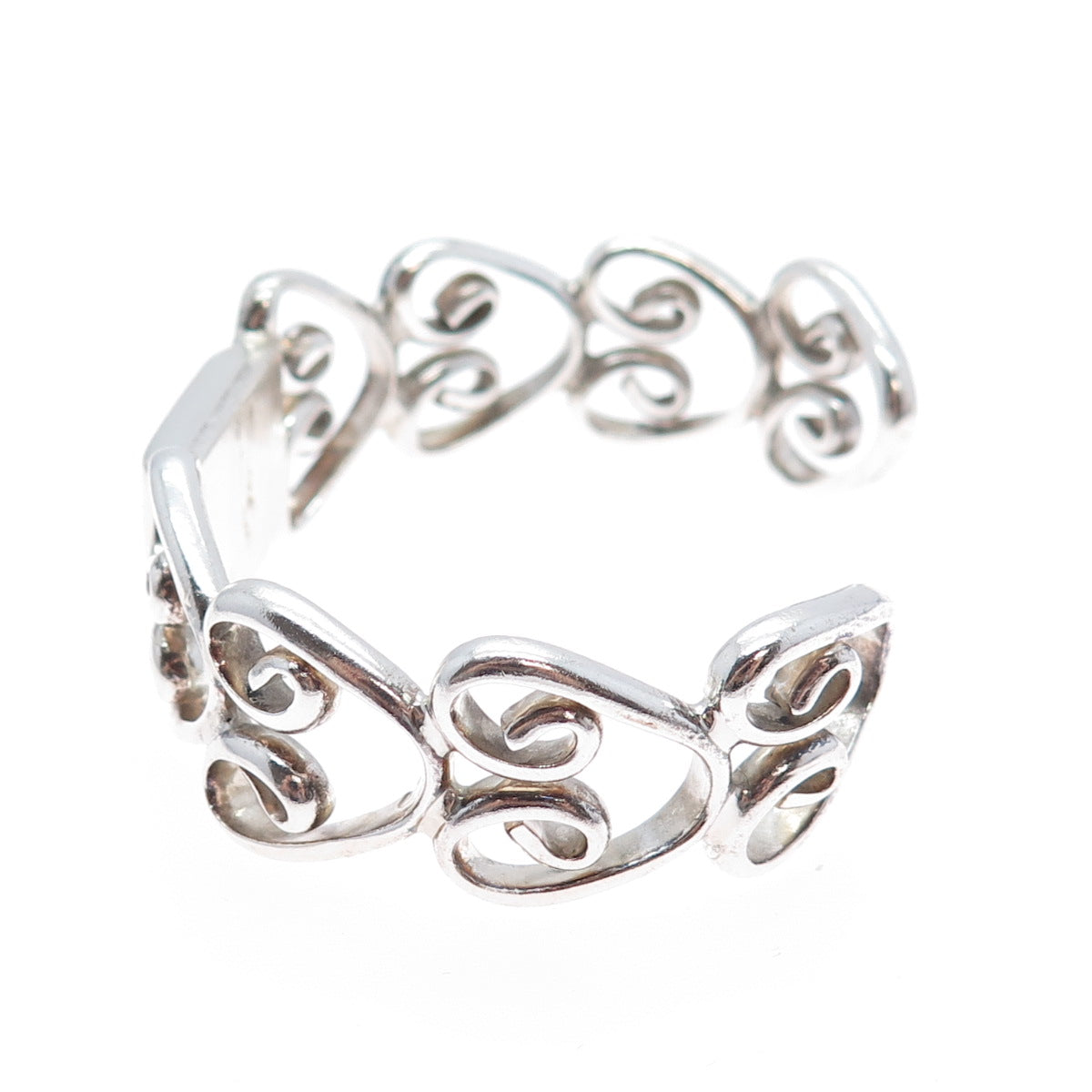 925 Sterling Silver Vintage Modernist Swirl Heart Adjustable Bracelet 6.75"