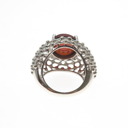 925 Sterling Silver Vintage Real Carnelian Modernist Beaded Mesh Ring Size 7.25