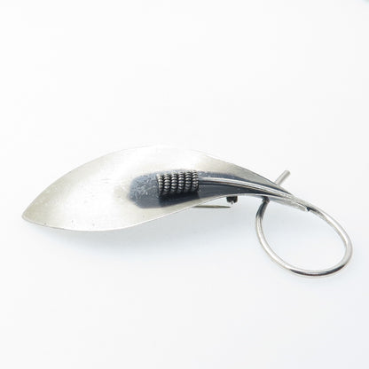 BEAU 925 Sterling Silver Vintage Modernist Calla Lily Flower Oxidized Pin Brooch