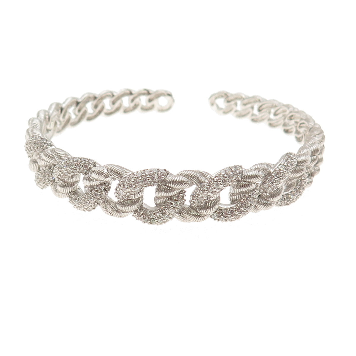 Judith Ripka 925 Sterling Silver Round-Cut C Z Cuban Link Cuff Bracelet 6.75"