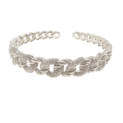 Judith Ripka 925 Sterling Silver Round-Cut C Z Cuban Link Cuff Bracelet 6.75"