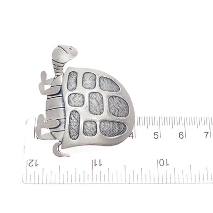 BEAU 925 Sterling Silver Vintage Turtle Cartoon Character Oxidized Pin Brooch