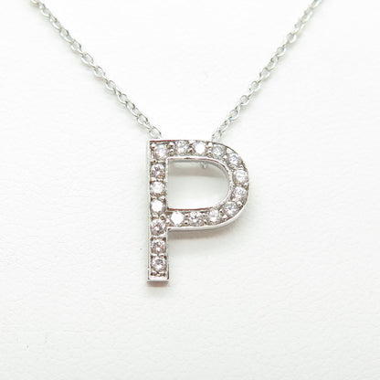 925 Sterling Silver C Z Letter "P" Initial Rolo Chain Necklace 18-20"