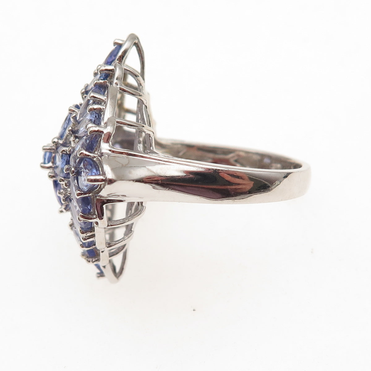 Chuck Clemency 925 Sterling Silver Real Tanzanite Floral Cluster Ring Size 8.25