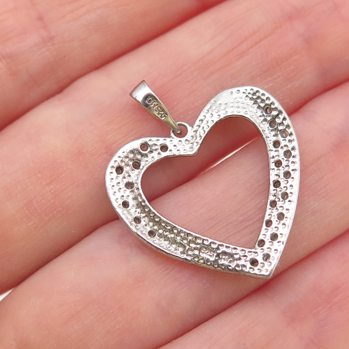 CHARLES WINSTON 925 Sterling Silver Real Round-Cut Diamond Heart Charm Pendant