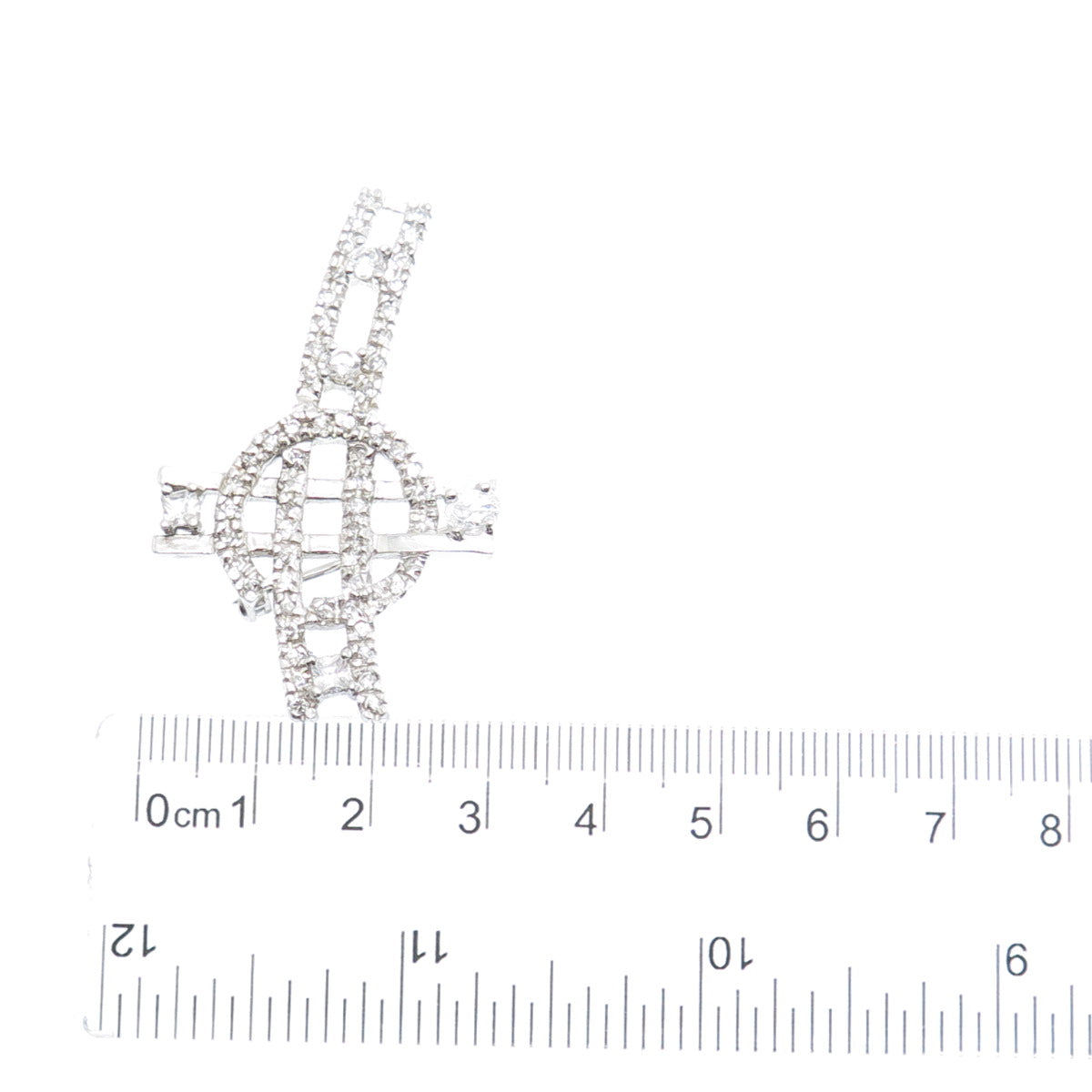 925 Sterling Silver Round-Cut C Z Cross Pin Brooch / Pendant