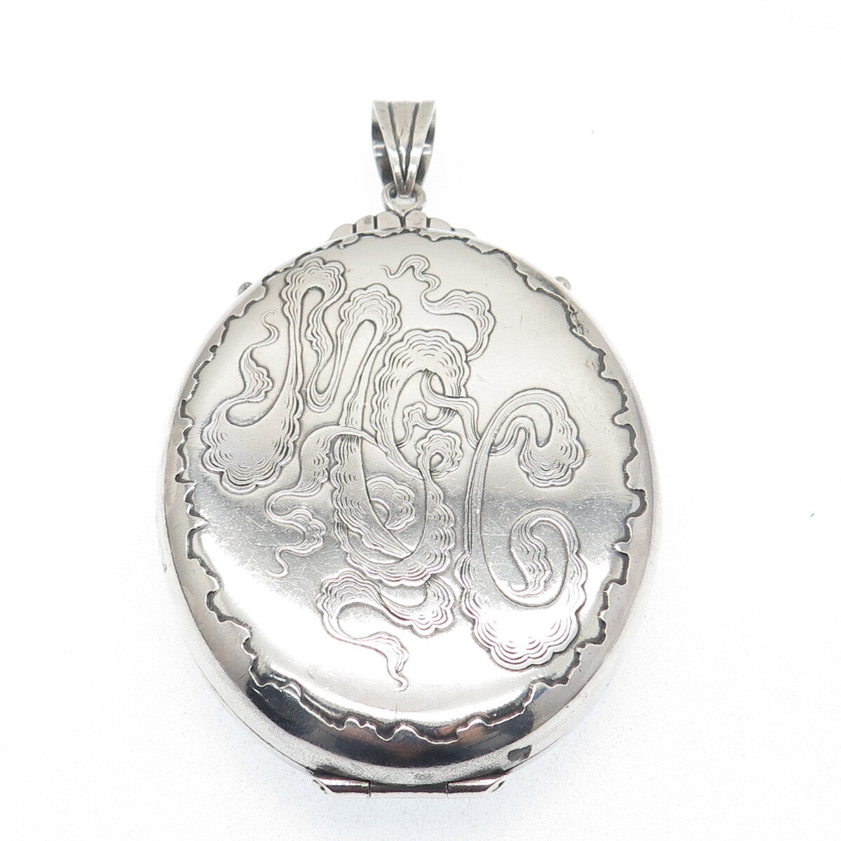 GORHAM 925 Sterling Silver Antique Art Deco Engraved "MGC" Locket Pendant #683