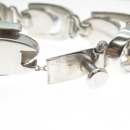 925 Sterling Silver Vintage Mexico Modernist Link Bracelet 7"