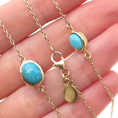 Tehya Oyama 925 Sterling Gold Plated Real Turquoise Station Chain Necklace 36"