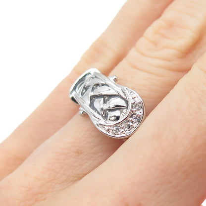 925 Sterling Silver Round-Cut C Z Woven Belt Buckle Ring Size 6