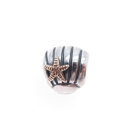 PANDORA 925 Sterling Silver & Gold Starfish Seashell Slide Bead Charm