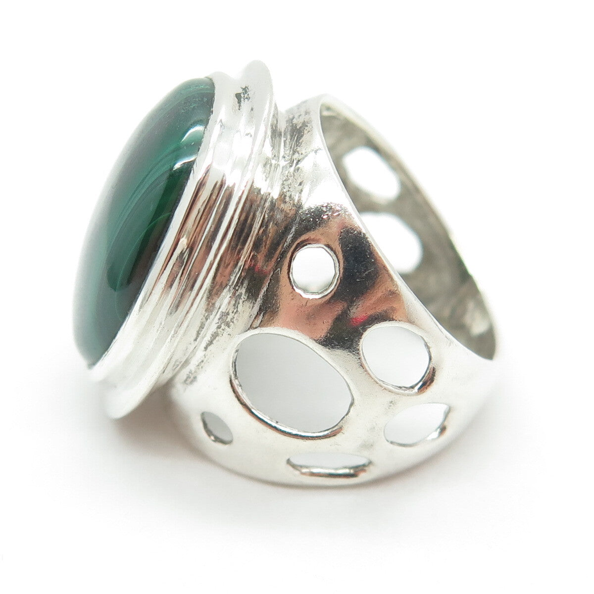 925 Sterling Silver Vintage Real Cabochon Malachite Cave Ring Size 6.25