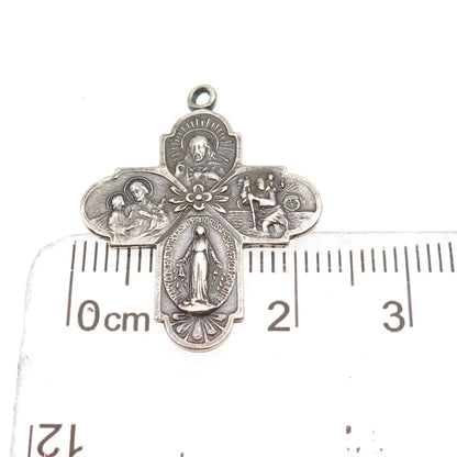 925 Sterling Silver Antique Art Deco 4-Way Cross Catholic Oxidized Pendant