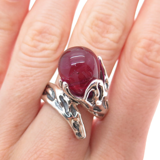 HAGIT GORALI Sterling Vintage Israel Grape Glass Flower Modernist Ring Size 8