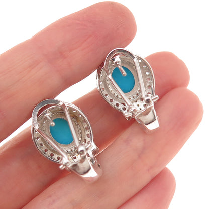 Chuck Clemency Sterling Real Turquoise Blue & White Topaz Omega Back Earrings