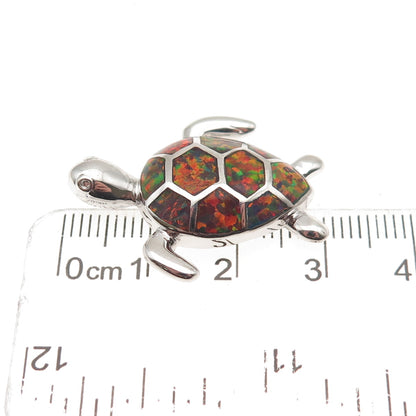 925 Sterling Silver Real Black Fire Opal Turtle Slide Charm Pendant