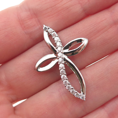 SAI 925 Sterling Silver Round-Cut C Z Floral Cross Slide Charm Pendant