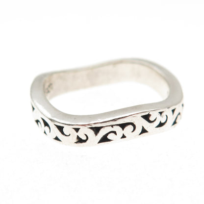 Lois Hill 925 Sterling Silver Vintage Signature Scroll Wavy Band Ring Size 9.25