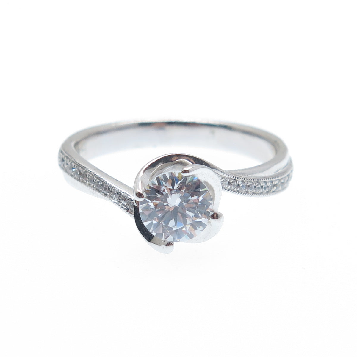 925 Sterling Silver Round-Cut C Z Engagement Ring Size 7.25