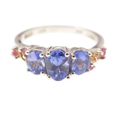Chuck Clemency 925 Sterling Silver 2-Tone Real Tanzanite Amethyst Ring Size 8.25