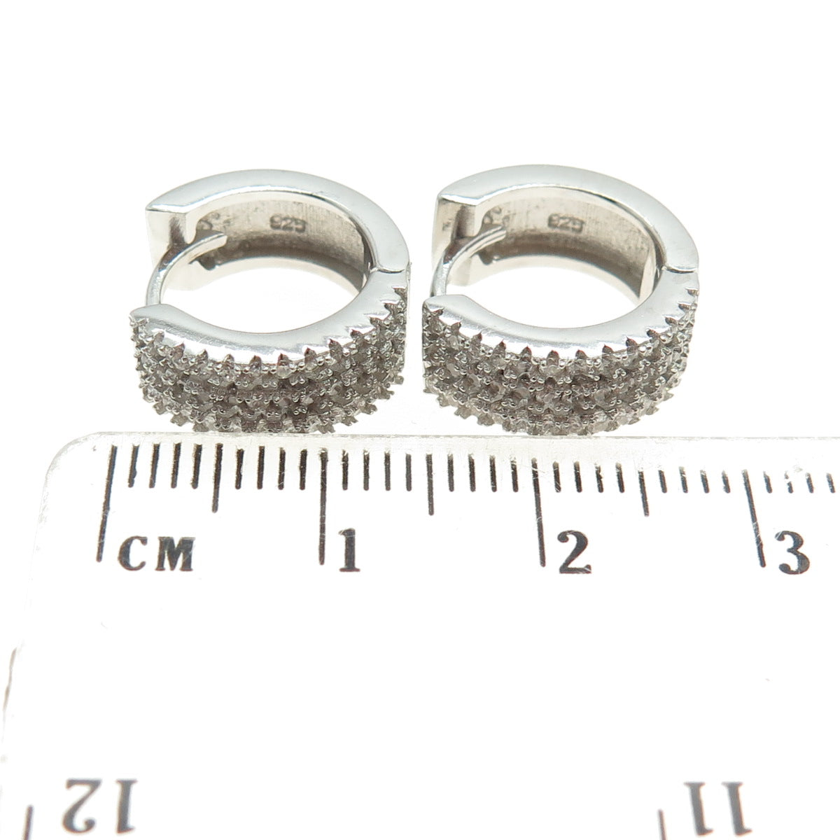 925 Sterling Silver Round-Cut C Z 3-Row Hoop Earrings