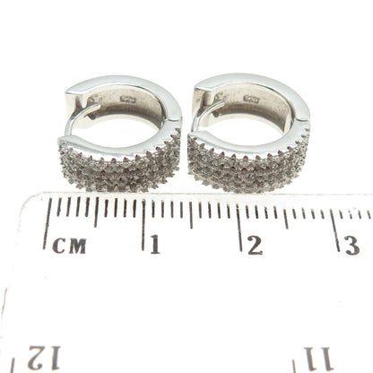 925 Sterling Silver Round-Cut C Z 3-Row Hoop Earrings