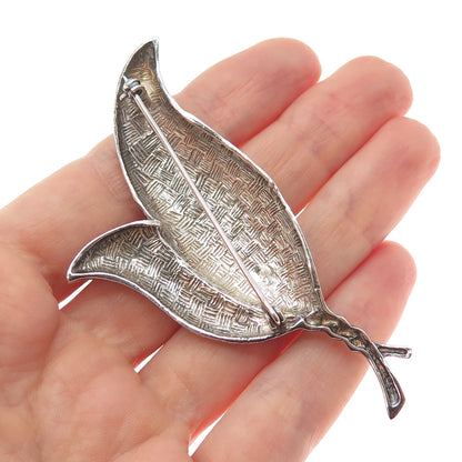 925 Sterling Silver Vintage Modernist Floral Leaf Oxidized Pin Brooch