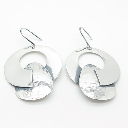925 Sterling Silver Vintage Hammered Finish Dangling Hook Earrings