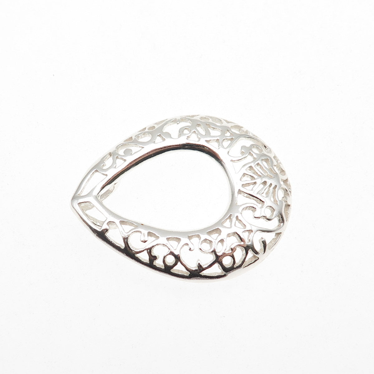 925 Sterling Silver Vintage Ornate Teardrop Slide Charm Pendant