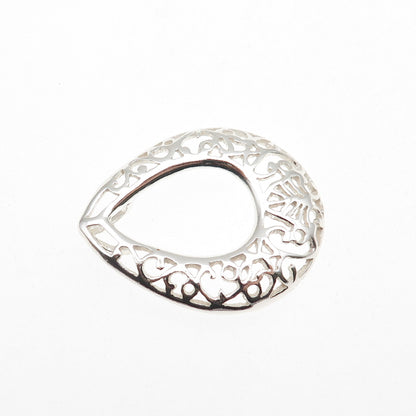 925 Sterling Silver Vintage Ornate Teardrop Slide Charm Pendant