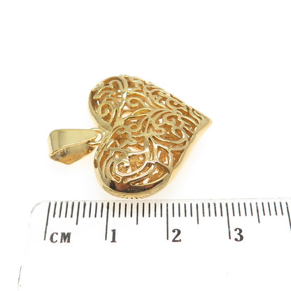 925 Sterling Silver Gold Plated Ornate Heart 3D Pendant