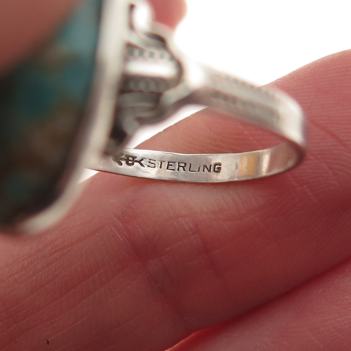UNCAS 925 Sterling Silver Antique Art Deco Faux Turquoise Oxidized Ring Size 8