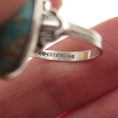 UNCAS 925 Sterling Silver Antique Art Deco Faux Turquoise Oxidized Ring Size 8